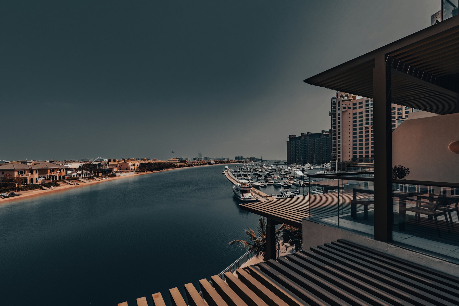 Luxury waterfront home at night